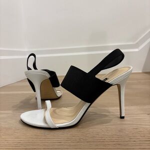 Nine West Women White and Black Slingback Stiletto Sandals
